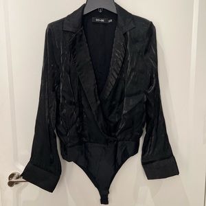 Wrap Top Metallic Long Sleeve Bodysuit